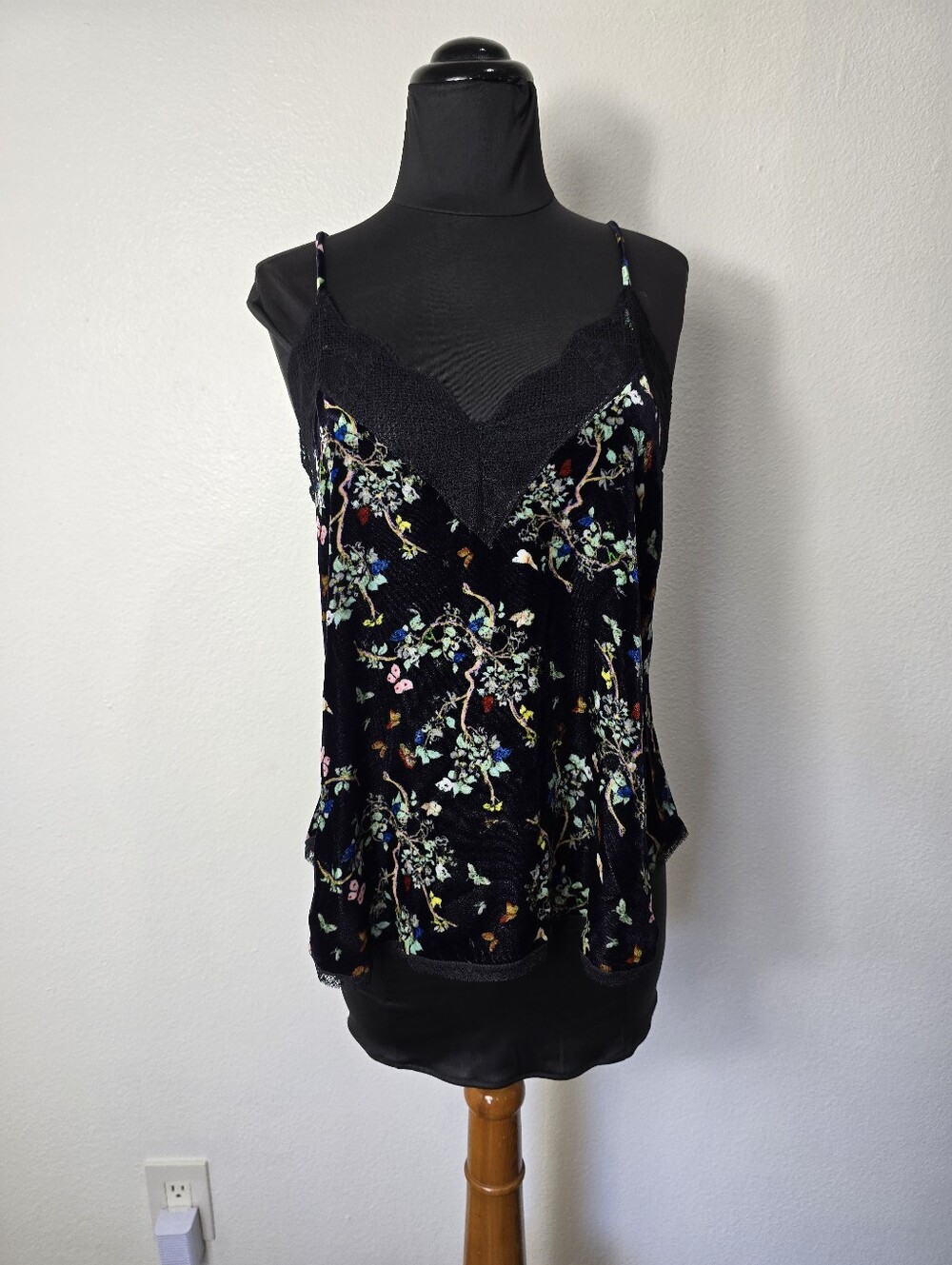 Zadig & Voltaire Christy Velvet Lace Trim Camisole.